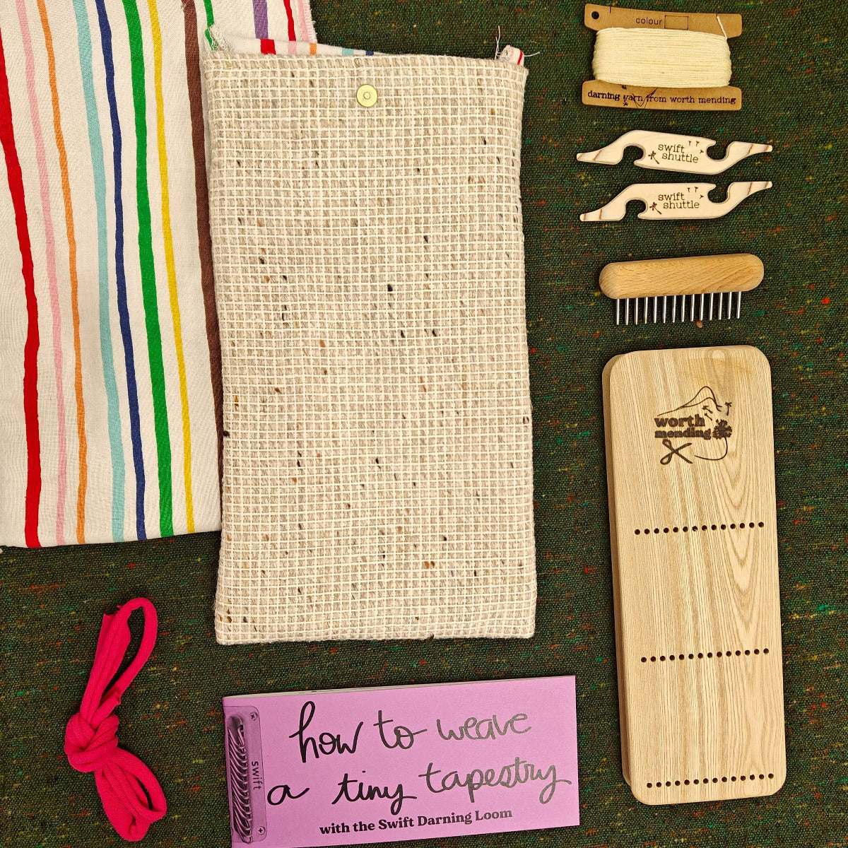 Worth Mending Upcycled Mending Tool Darning Loom Made in Canada Darning + Weaving (Rainbow) Swift Expansion Pack