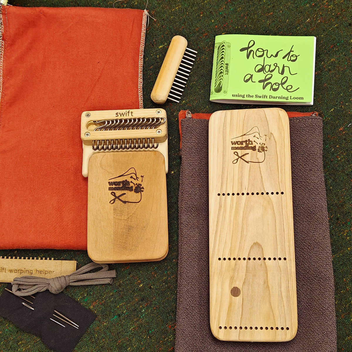Worth Mending Upcycled Mending Tool Darning Loom Made in Canada Grey Slub Swift Darning Loom: XL Darning Bundle