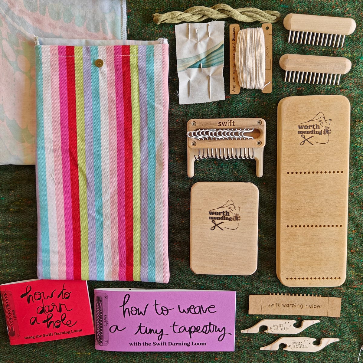 Worth Mending Upcycled Mending Tool Darning Loom Made in Canada Rainbow Swift Darning Loom: Darning + Weaving Bundle