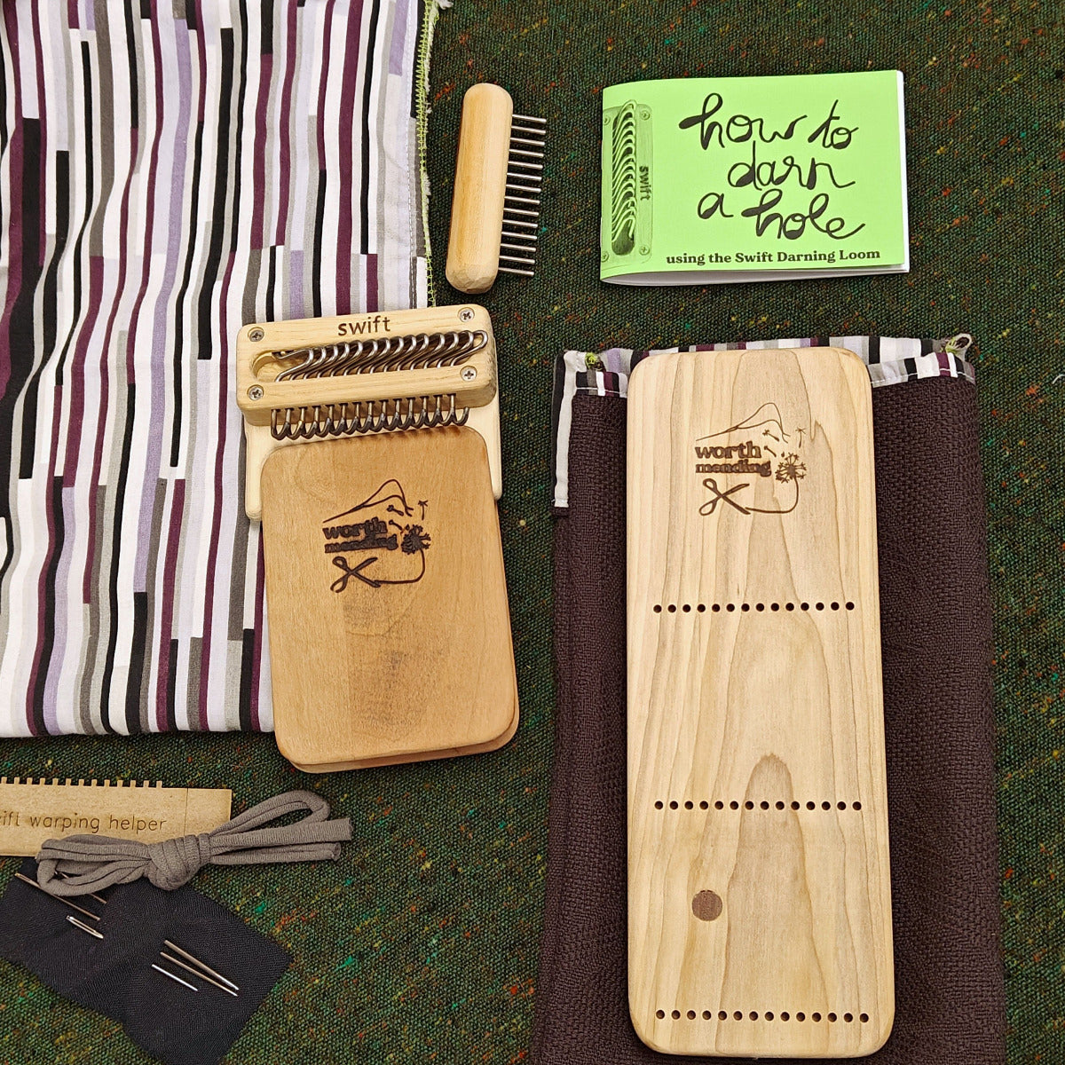 Worth Mending Upcycled Mending Tool Darning Loom Made in Canada Swift Darning Loom: XL Darning Bundle