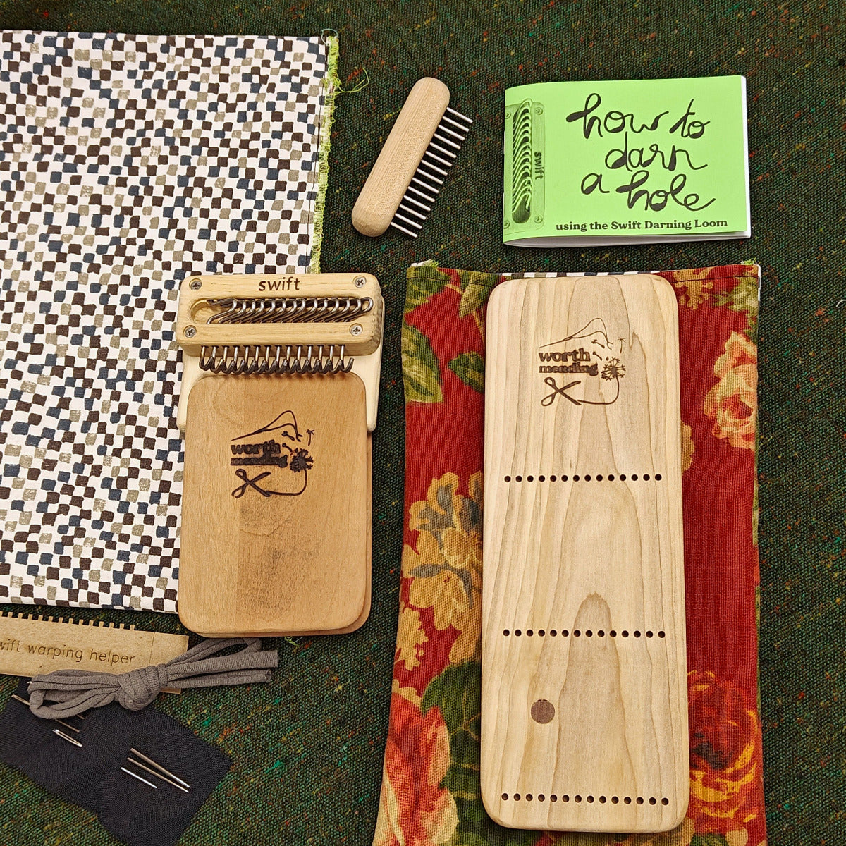 Worth Mending Upcycled Mending Tool Darning Loom Made in Canada Swift Darning Loom: XL Darning Bundle
