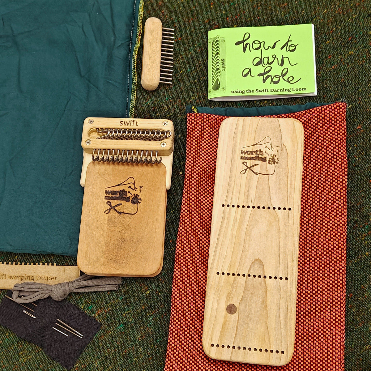 Worth Mending Upcycled Mending Tool Darning Loom Made in Canada Swift Darning Loom: XL Darning Bundle