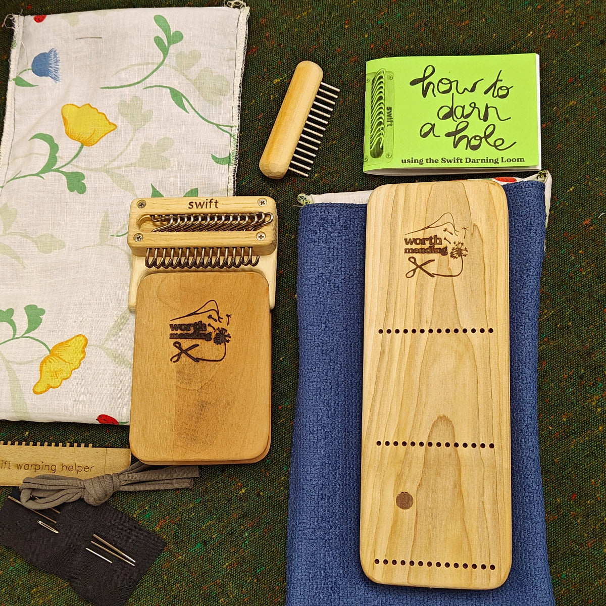 Worth Mending Upcycled Mending Tool Darning Loom Made in Canada Swift Darning Loom: XL Darning Bundle