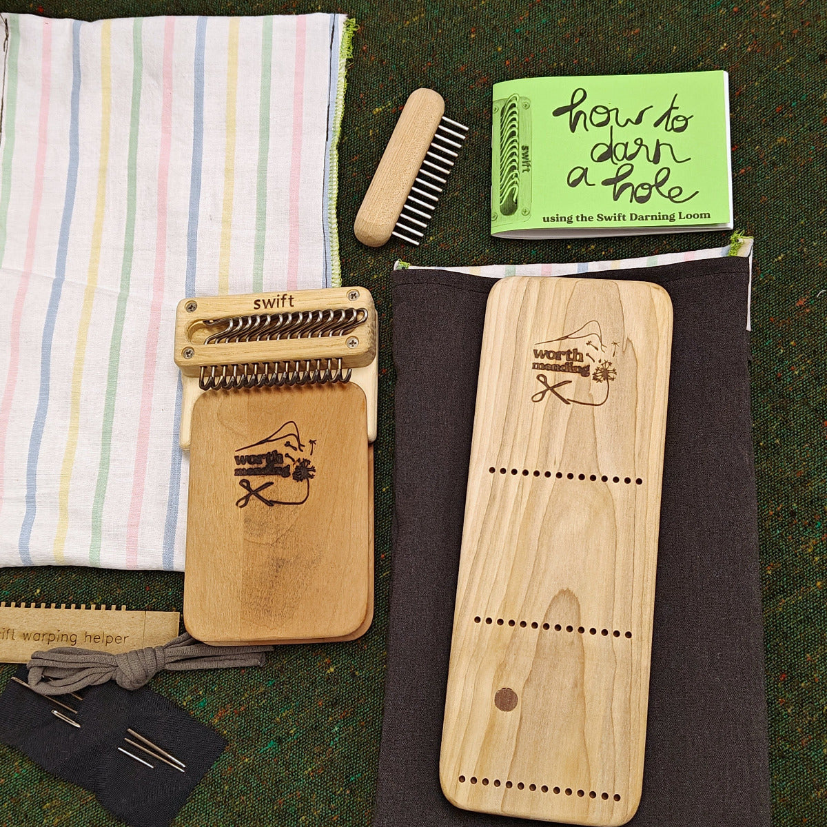 Worth Mending Upcycled Mending Tool Darning Loom Made in Canada Swift Darning Loom: XL Darning Bundle