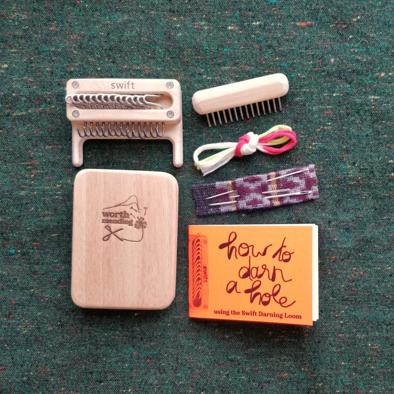 Worth Mending Upcycled Mending Tool Darning Loom Made in Canada Loom + Weft Pick Swift Darning Loom