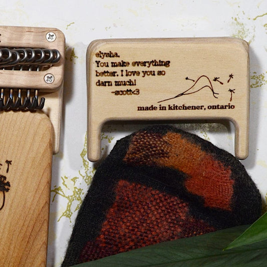 Worth Mending Upcycled Mending Tool Darning Loom Made in Canada Swift Loom Custom Engraving